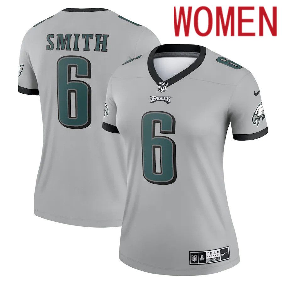 Women Philadelphia Eagles #6 DeVonta Smith Nike Silver Inverted Legend NFL Jersey->women nfl jersey->Women Jersey
